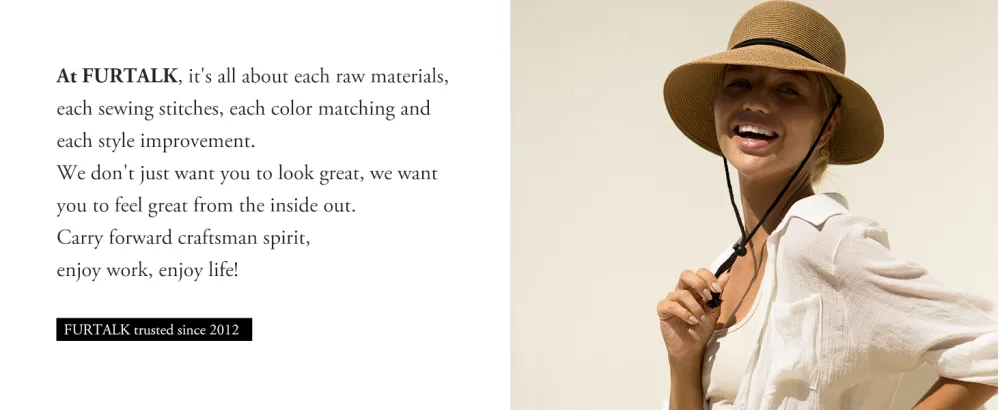 FURTALK Womens Wide Brim Sun Hat with Wind Lanyard UPF Summer Straw Sun Hats for Women Khaki Medium-Large - Foldable Braided Beach Hat