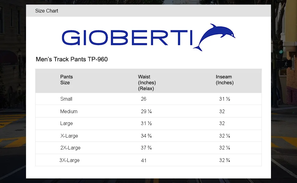 Gioberti Mens Track Running Sport Athletic Pants, Elastic Waist, Zip Bottom Large Black / White - TP-960 A+ Banner Size Chart