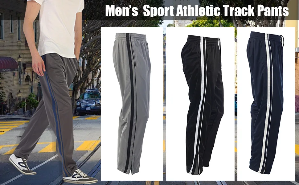 Gioberti Mens Track Running Sport Athletic Pants, Elastic Waist, Zip Bottom Large Black / White - TP-960A+ Main Banner-1