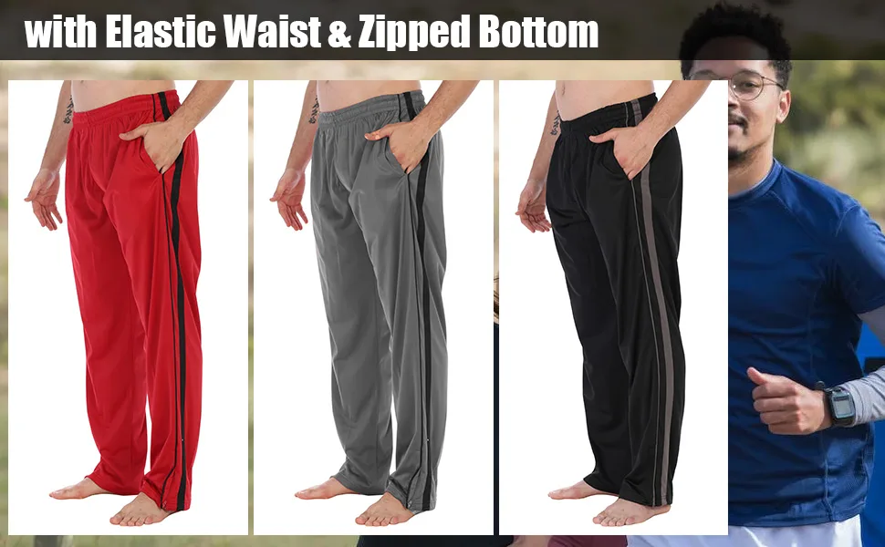 Gioberti Mens Track Running Sport Athletic Pants, Elastic Waist, Zip Bottom Large Black / White - TP-960A+ Main Banner-2