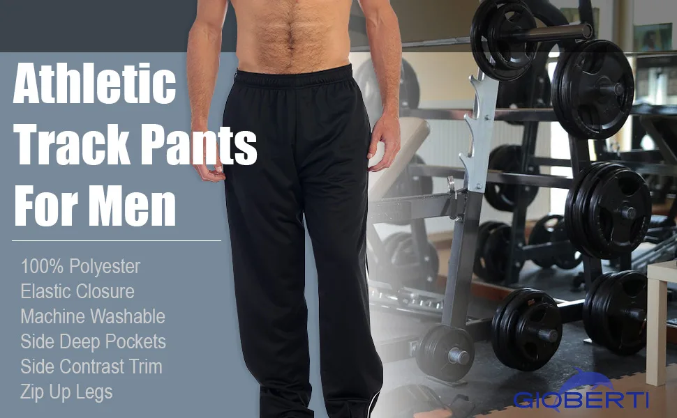Gioberti Mens Track Running Sport Athletic Pants, Elastic Waist, Zip Bottom Large Black / White - TP-960A+ Main Banner-4