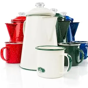 GSI Outdoors Percolator Coffee Pot | Enamelware for Brewing Coffee over Stove & Fire - Campsite, Cabin, RV, Kitchen, Hunting & Backpacking Blue 8 cup Coffee Pot - specs