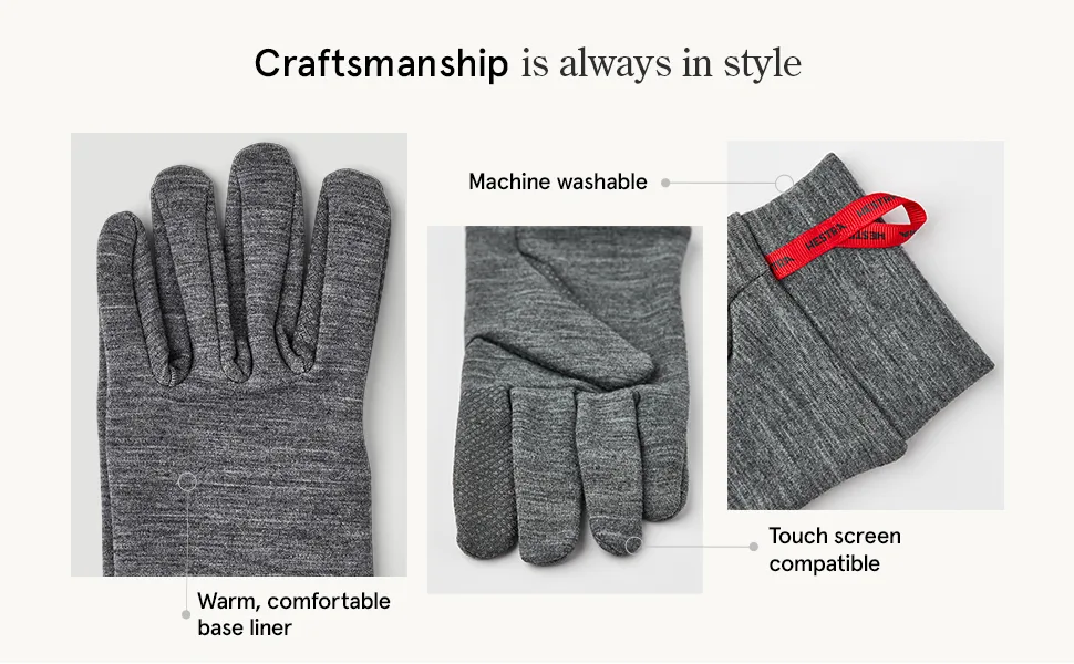 Hestra Touch Point Warmth Liner - Machine Washable, Touch Screen Compatible Liner for Additional Layering Or As A Thin Glove Grey 9 - hestra