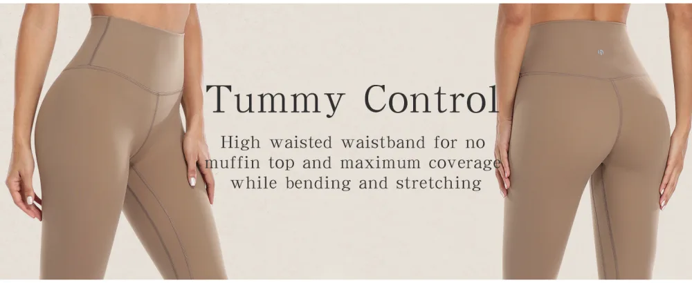 HeyNuts Essential Full Length Yoga Leggings, Women's High Waisted Workout Compression Pants 28'' Medium Black - Tummy control