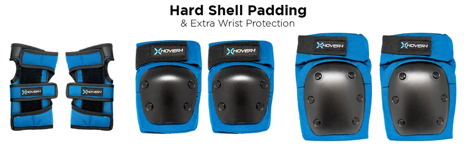 Hover-1 Nylon Protective Elbow Pads | Knee Pads & Wrist Guards, For Ages 8+, Hard PP Shells for Impact Resistance & EVA Foam Protective Padding, Medium, Blue - skateboard knee pads, skateboard elbow pads, skateboard wrist brace, knee pads , elbow pads