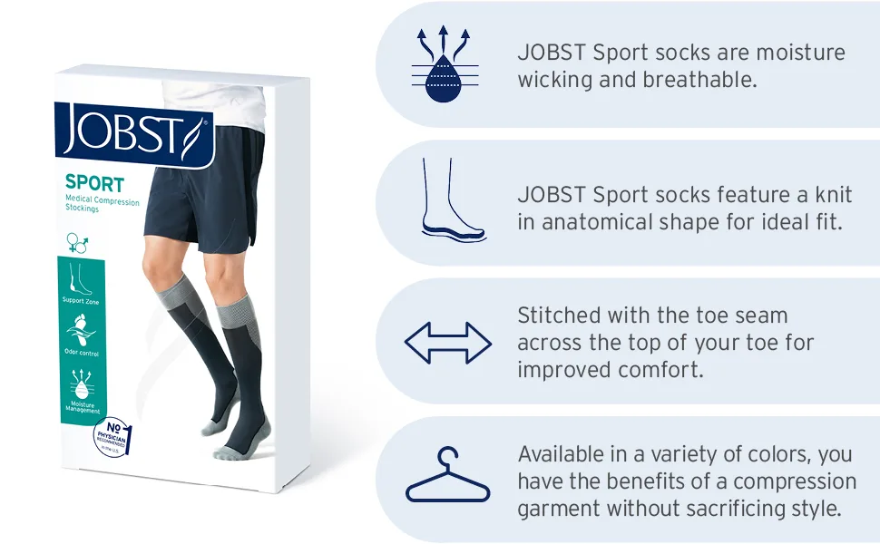 JOBST Sport Knee High 15-20 mmHg Compression Socks, Black/Cool Black, X-Large Black X-Large - stockings compression medium knee high relief hose medical support sport open toe sock closed thigh
