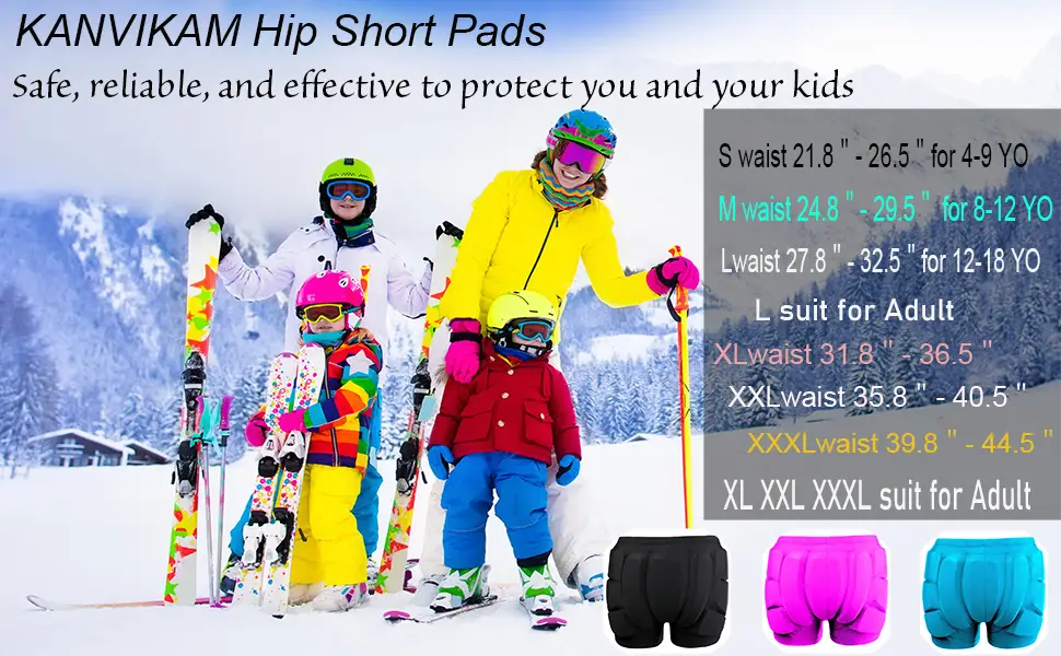 Kids Hips Protective Pads Shorts for Snowboard Ski Skating Cycling,3D Protection for Butt and Tailbone Black 3X-Large - product information 2
