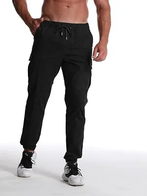Kroivil Men's Casual Pants Drawstring Sweat Jogging Cargo with Pockets Joggers Long Sports Active for Men Gym Training Pants X-Large Black - Black pants