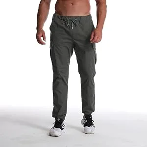 Kroivil Men's Casual Pants Drawstring Sweat Jogging Cargo with Pockets Joggers Long Sports Active for Men Gym Training Pants X-Large Black - Effect picture