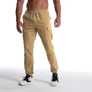 Kroivil Men's Casual Pants Drawstring Sweat Jogging Cargo with Pockets Joggers Long Sports Active for Men Gym Training Pants X-Large Black - Effect picture