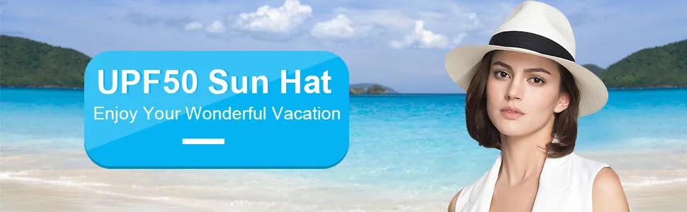 Lanzom Women Wide Brim Straw Panama Roll up Hat Fedora Beach Sun Hat UPF50+ Brown/Black One Size - product information 8