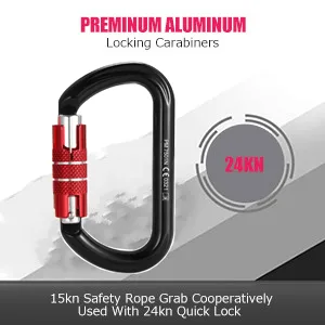 Lixada Rope Grab with 24KN Quick Lock Rock Climbing Fall Protection Safety Clip Outward Bound Training Protection Rescue Lanyard Grab - product information 4