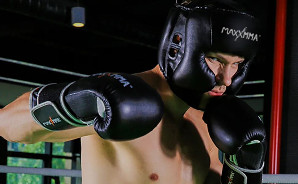 MaxxMMA Full Coverage Headgear with Helmet Liner Boxing MMA Training Kickboxing Sparring Karate Taekwondo Black Large - product information 5