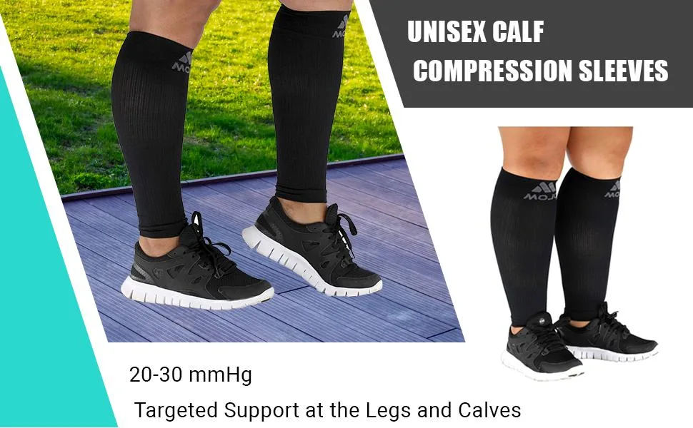 Mojo Compression Socks Graduated Compression Calf Sleeves for Swelling and Shin Splints Support - Plus Size 20-30mmHg, Small-7XL, Black, White, Pink, Grey - 1 Pair 4X-Large Black - Compression Leg Sleeves