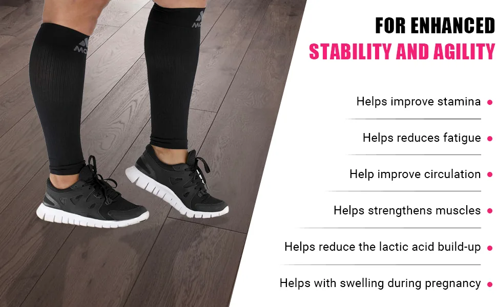 Mojo Compression Socks Graduated Compression Calf Sleeves for Swelling and Shin Splints Support - Plus Size 20-30mmHg, Small-7XL, Black, White, Pink, Grey - 1 Pair 4X-Large Black - Wide Calf Compression Sleeves
