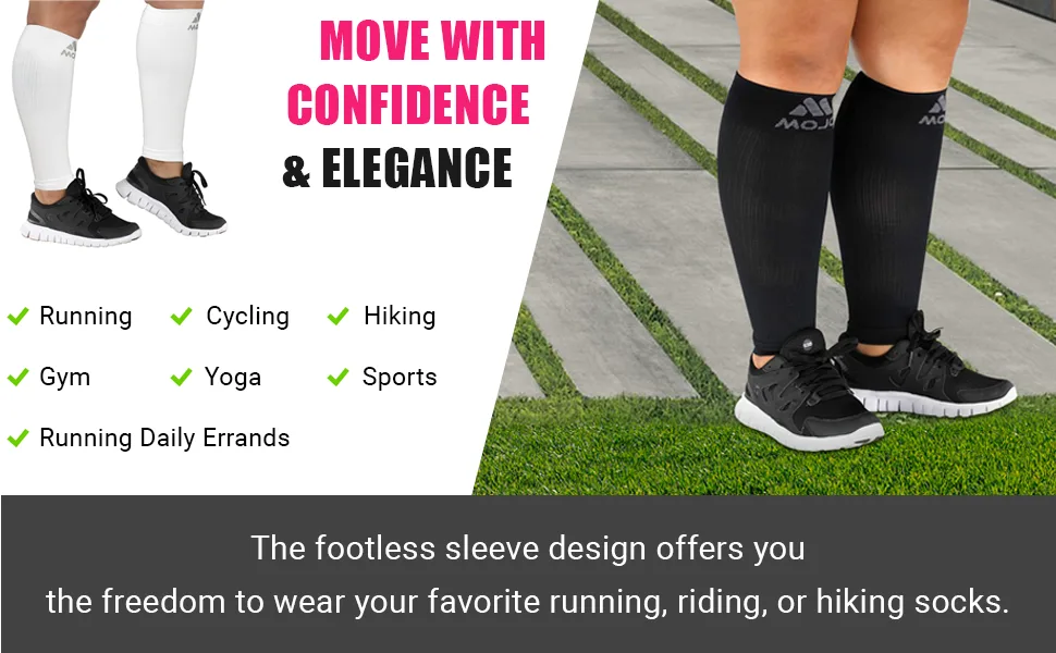 Mojo Compression Socks Graduated Compression Calf Sleeves for Swelling and Shin Splints Support - Plus Size 20-30mmHg, Small-7XL, Black, White, Pink, Grey - 1 Pair 4X-Large Black - Wide Calf Compression Sleeves, SPN-SELR