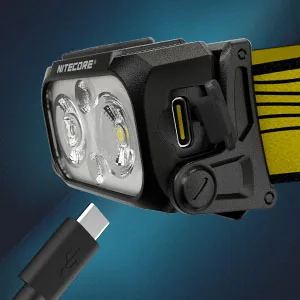 Nitecore NU25 400 USB-C Rechargeable Headlamp, Lightweight, Dual Beam, with Red Lighting for Hiking, Climbing, and Camping, with Lumentac Organizer - USB-C rechargeable via built-in port