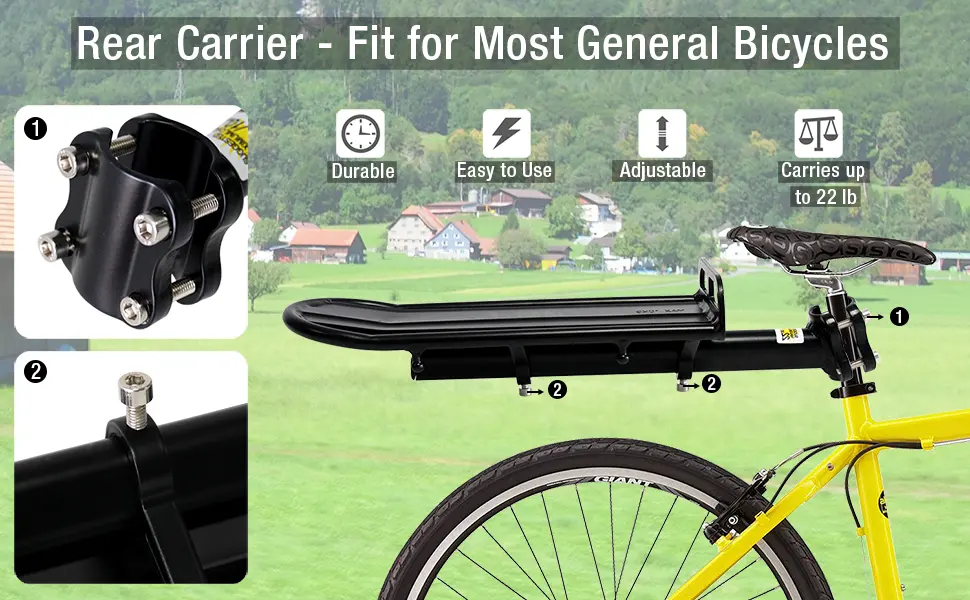 Bike Rear Rack Retractable Aluminum Alloy Bicycle Cargo Rack Mount Max Weight 22lb - product information 1