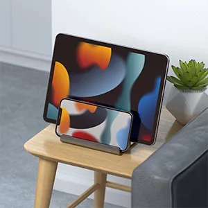 Satechi Dual Vertical Aluminum Stand  Universal Compatibility - MacBook Pro, MacBook Air, iPad Pro, iPad Air, iPad Mini, iPhone 13 Pro Max/13 Pro/13/13 Mini, iPhone 12 Pro Max/12 Pro/12/12 Mini - Satechi Dual Vertical Aluminum Stand