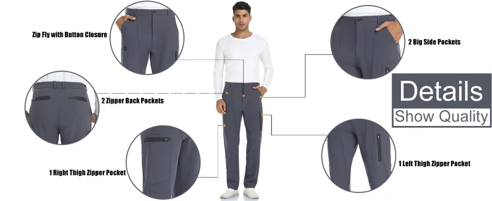 sherelie Men's Snow Ski Pants Fleece Lined Hiking Pants Softshell Water-Resistant Cargo Pants Large Warm Pants Green - Details