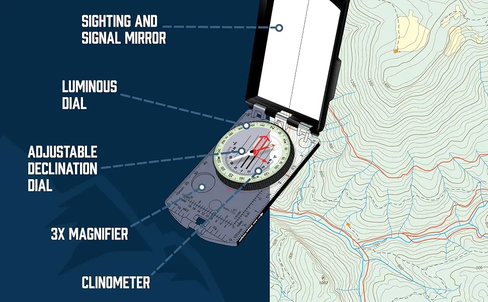 Sun Company ProSight Sighting Map Compass with Adjustable Declination - Lightweight Orienteering Baseplate Compass for Hiking, Backpacking, and Survival Navigation | Professional Grade Compass - components