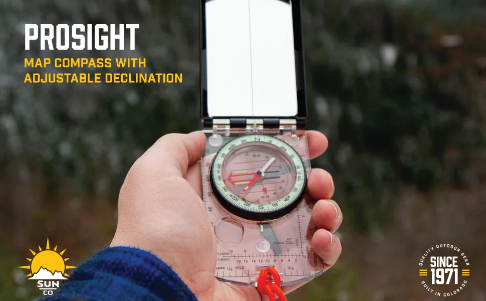 Sun Company ProSight Sighting Map Compass with Adjustable Declination - Lightweight Orienteering Baseplate Compass for Hiking, Backpacking, and Survival Navigation | Professional Grade Compass - prosight map compass