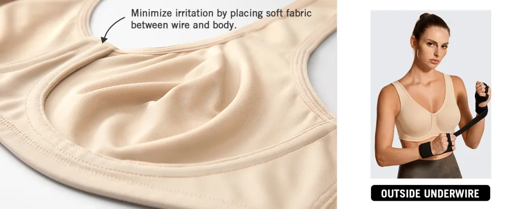 SYROKAN Women's Max Control Underwire Sports Bra High Impact Plus Size with Adjustable Straps 38DD Beige - a227
