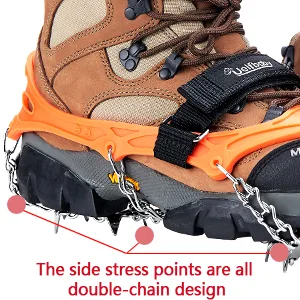Uelfbaby Crampons Upgraded 19 Spikes Ice Snow Grips Traction Cleats System Safe Protect for Walking, Jogging, or Hiking on Snow and Ice (Fit S/M/L/XL/XXL Shoes/Boots) black X-Large - double-chain