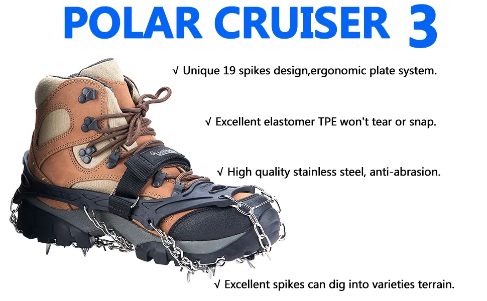 Uelfbaby Crampons Upgraded 19 Spikes Ice Snow Grips Traction Cleats System Safe Protect for Walking, Jogging, or Hiking on Snow and Ice (Fit S/M/L/XL/XXL Shoes/Boots) black Medium - CRAMPONS