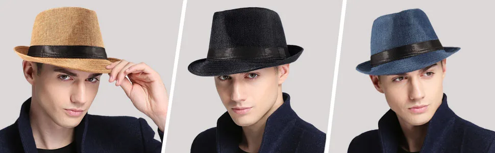 Ultrafun 5 Pack Short Brim Fedora Classic Summer Beach Sun Hat Panama Cap for Men Women 5pack-black+white+khaki+blue+wine Red Large - product information 2