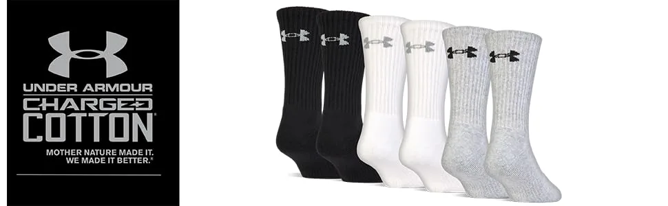 Under Armour Adult Cotton Crew Socks, Multipairs 6 Black/Gray (6-pairs) Large - product information 1