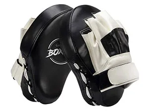 Valleycomfy Boxing Curved Focus Punching Mitts- Leatherette Training Hand Pads Black White - Boxing Pads