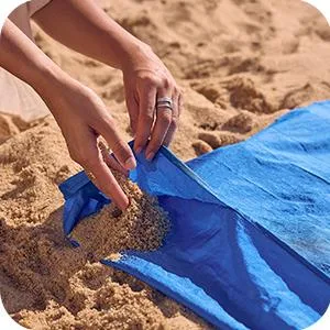 WEKAPO Beach Blanket Sandproof, Extra Large Beach Mat, Big & Compact Sand Free Mat Quick Drying, Lightweight & Durable with 6 Stakes & 4 Corner Pockets Blue 9x10 FT (18 person) - sand resistant
