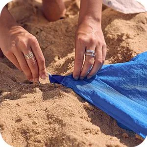 WEKAPO Beach Blanket Sandproof, Extra Large Beach Mat, Big & Compact Sand Free Mat Quick Drying, Lightweight & Durable with 6 Stakes & 4 Corner Pockets Blue 9x10 FT (18 person) - wind resistant