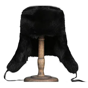 YXCFEWDTrapper Hat Winter Russian Hat Men Women Fur Hat with 100% Rabbit Fur Aviator Earflap Hat Windproof Black X-Large - product information 4