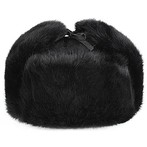 YXCFEWDTrapper Hat Winter Russian Hat Men Women Fur Hat with 100% Rabbit Fur Aviator Earflap Hat Windproof Black X-Large - Rabbit Fur Hat