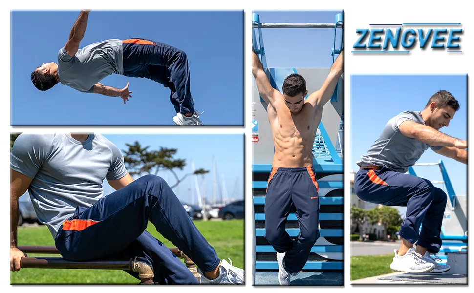 ZENGVEE Men's Sweatpants with Zipper Pockets Open Bottom Athletic Pants for Jogging, Workout, Gym, Running, Training Large 00316gray With Zipper - product information 7