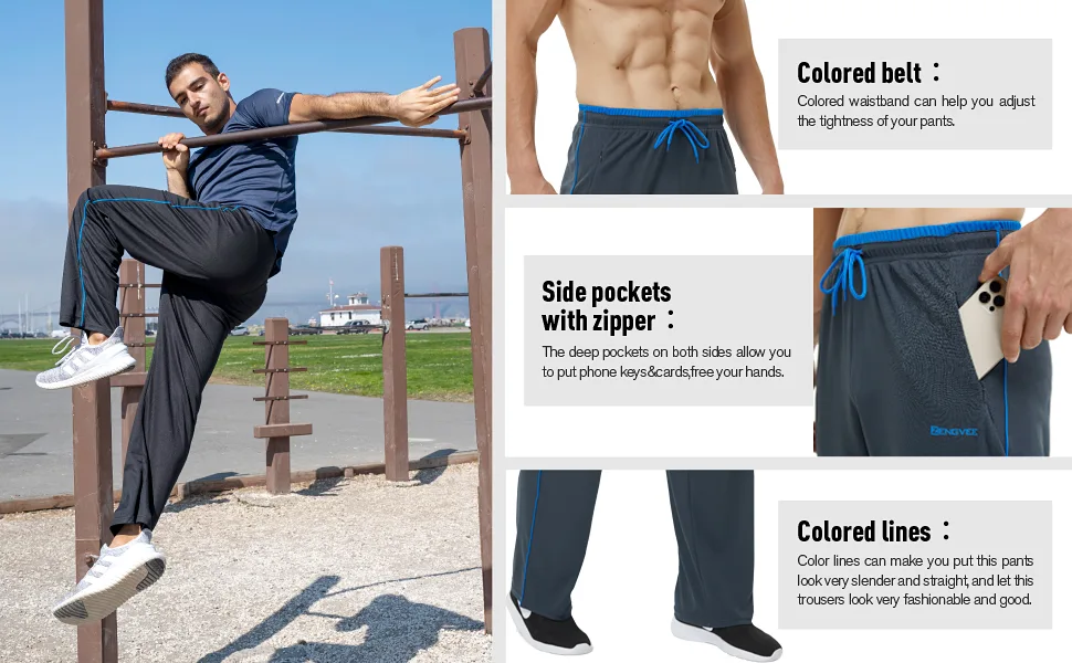 ZENGVEE Men's Sweatpants with Zipper Pockets Open Bottom Athletic Pants for Jogging, Workout, Gym, Running, Training Large 00316gray With Zipper - MENS ATHLETIC PANTS