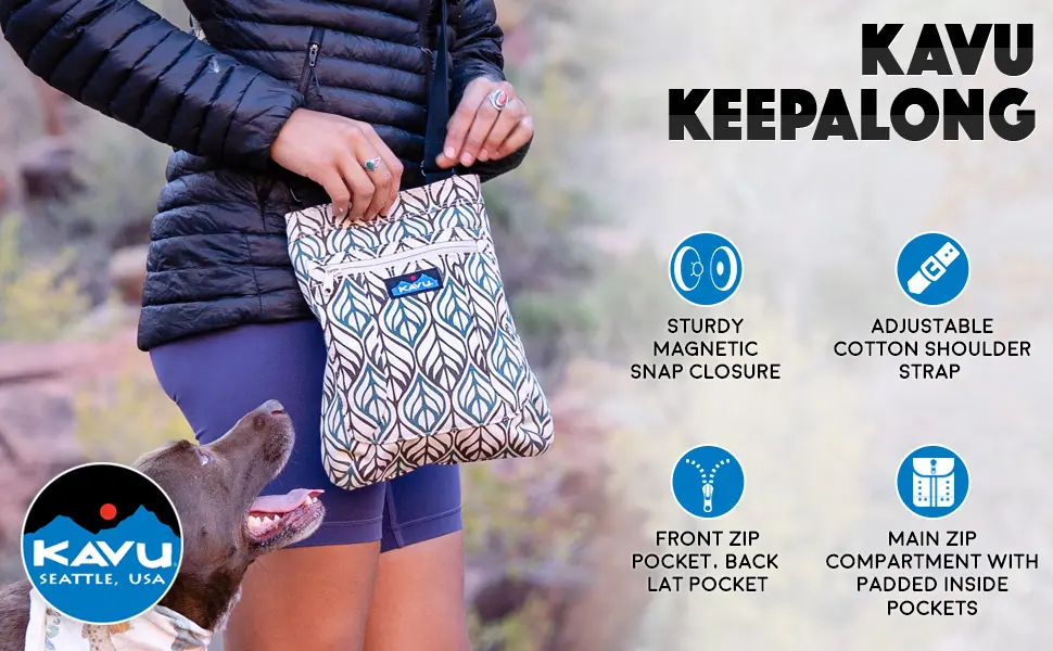 KAVU Keepalong Semi Padded Sling Canvas Rope Crossbody Bag One Size Desert Mosaic - Keepalong
