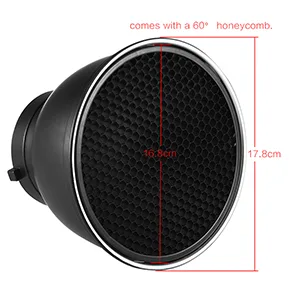 Andoer 7" Standard Reflector Diffuser Lamp Shade Dish with 60 Honeycomb Grid for Bowens Mount Studio Strobe Flash Light Speedlite (Without Soft Cloth) - Front