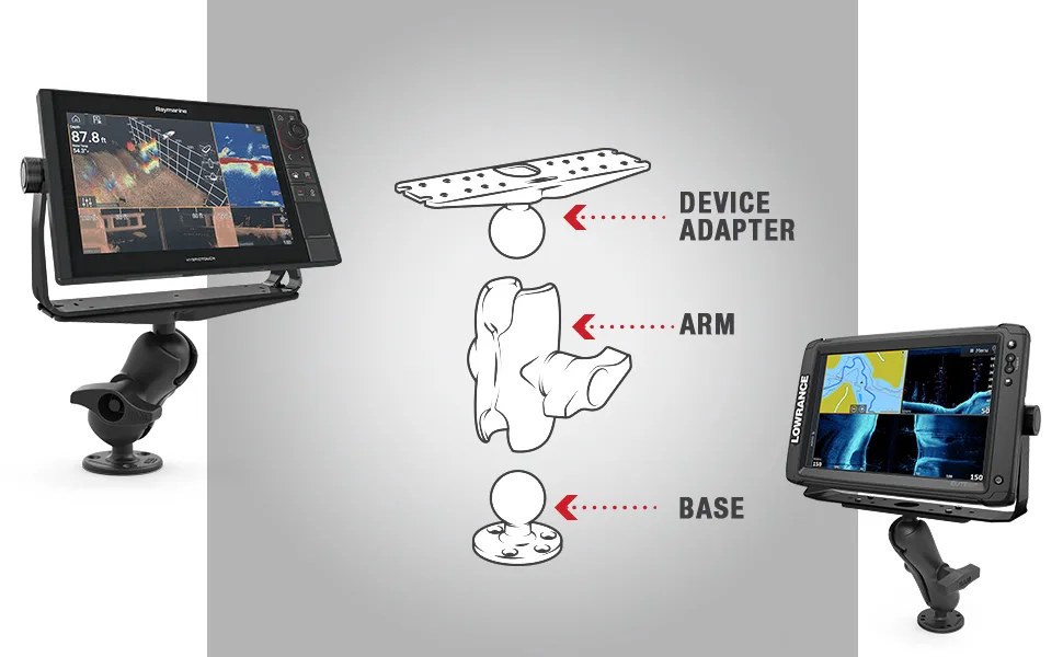 RAM Mounts Garmin Marine Electronic Mount RAM-B-111U with Medium Arm Compatible with Select Garmin Devices - RAM Mounts, fishfinder mounts, depth finder mounts