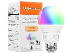 Amazon Basics Smart A19 LED Light Bulb, Color Changing, 2.4 GHz Wi-Fi, 60W Equivalent 800LM, Works with Alexa Only, 4-Pack, Certified for Humans Color Changing 4 Pack - Color Changing Bulb Easy to Set Up