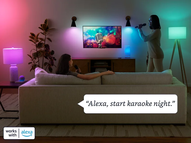 Amazon Basics Smart A19 LED Light Bulb, Color Changing, 2.4 GHz Wi-Fi, 60W Equivalent 800LM, Works with Alexa Only, 4-Pack, Certified for Humans Color Changing 4 Pack - Create custom routine with smart color bulbs, like a unique routine just for karaoke night!