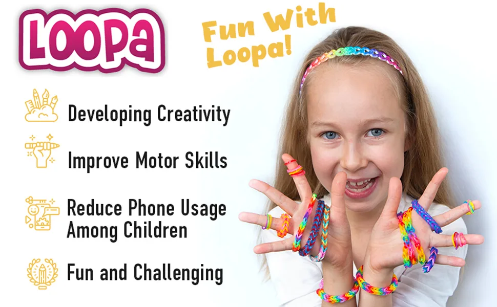 Loopa Rubber Bands Kit , 10,000+ Colorful Bands Refill Set for Kids, DIY Loom Bracelets Making Set with Beads & Endless Accessories - Box Case Included - product information 2