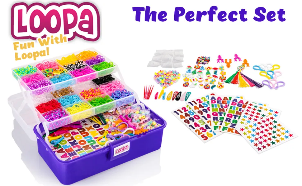 Loopa Rubber Bands Kit , 10,000+ Colorful Bands Refill Set for Kids, DIY Loom Bracelets Making Set with Beads & Endless Accessories - Box Case Included - product information 3