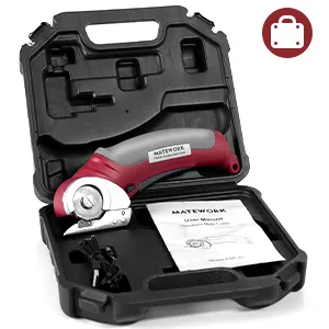 Matework Cordless Electric Scissors, 4V Multi-Cutter with Suitcase, 2000 mAh Cardboard Cutter with Self-sharpening Blade, Power Rotary Scissors for Carpet Leather - carry case