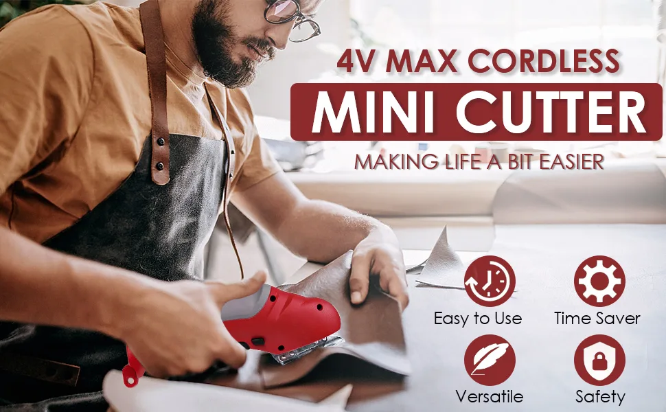 Matework Cordless Electric Scissors, 4V Multi-Cutter with Suitcase, 2000 mAh Cardboard Cutter with Self-sharpening Blade, Power Rotary Scissors for Carpet Leather - Cordless Scissors