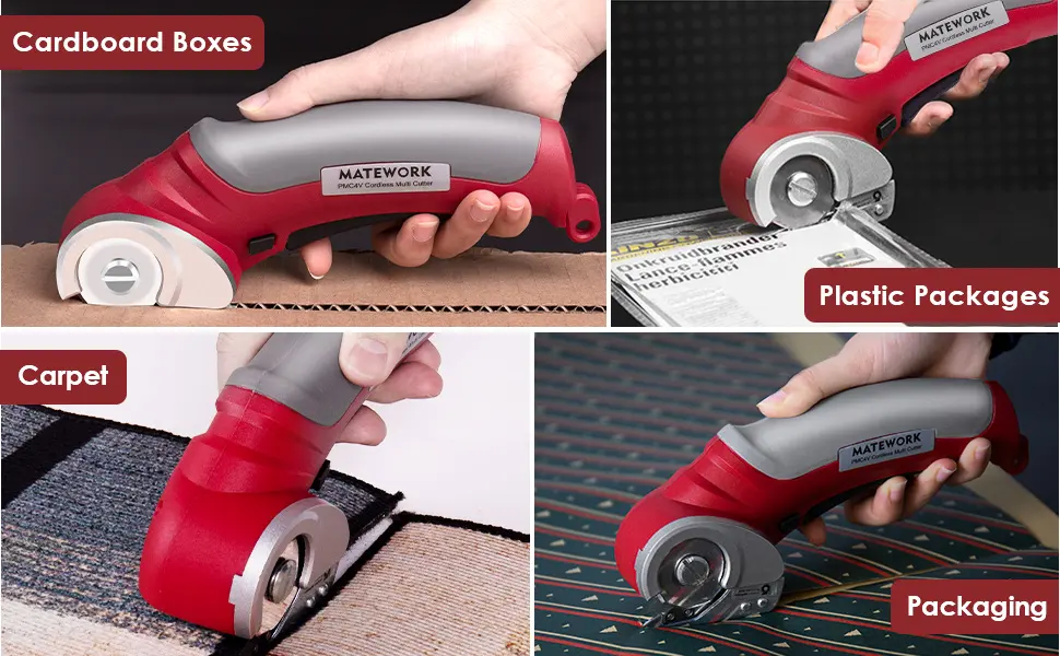 Matework Cordless Electric Scissors, 4V Multi-Cutter with Suitcase, 2000 mAh Cardboard Cutter with Self-sharpening Blade, Power Rotary Scissors for Carpet Leather - multi-cutter