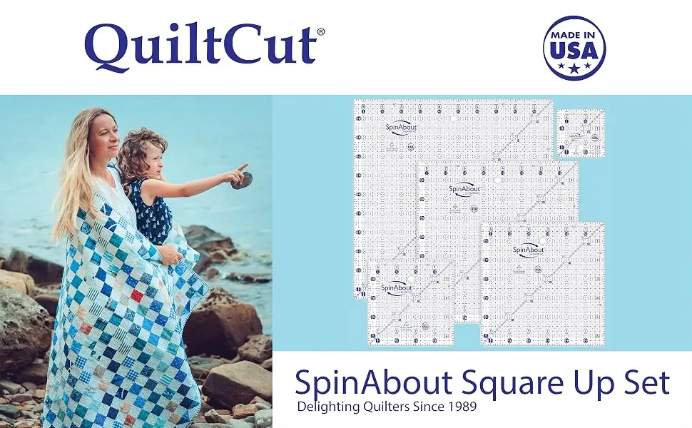 QuiltCut SpinAbout USA Made Non-Slip Quilting Ruler  5 Piece Square Up Set - SpinAbout Square Up Set