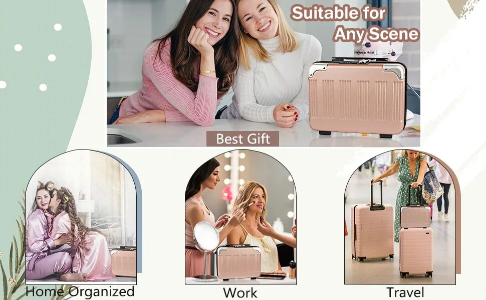Lzttyee Small Hard Shell Cosmetic Case Travel Hand Luggage Portable Carrying Makeup Case Suitcase Rose gold - Travel Makeup Organizer Case